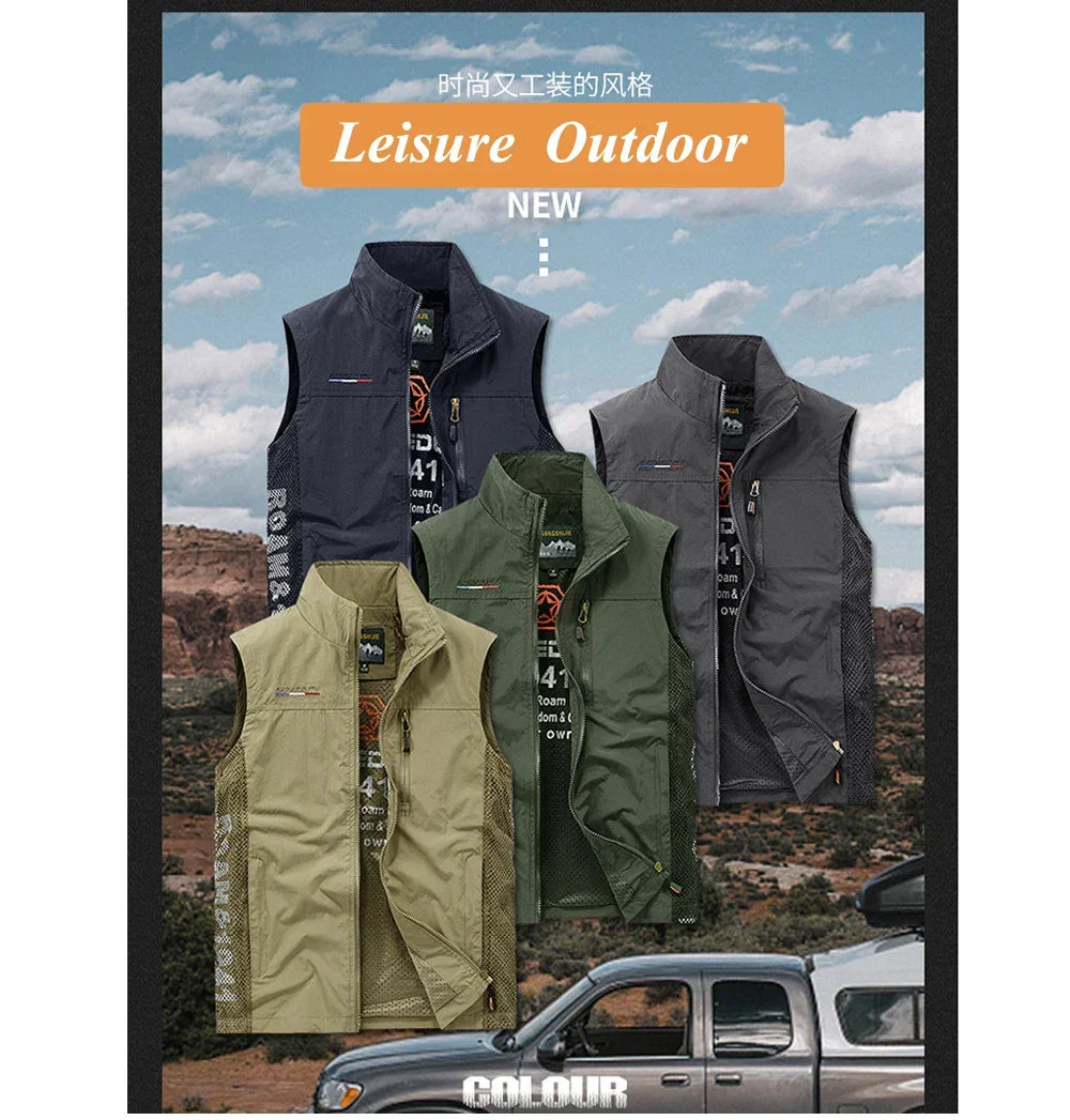 Summer Men's Work Vest Leisure outdoor Men Breathable Mesh Sports Waistcoat Man Photography Fishing Sleeveless Jackets Clothing