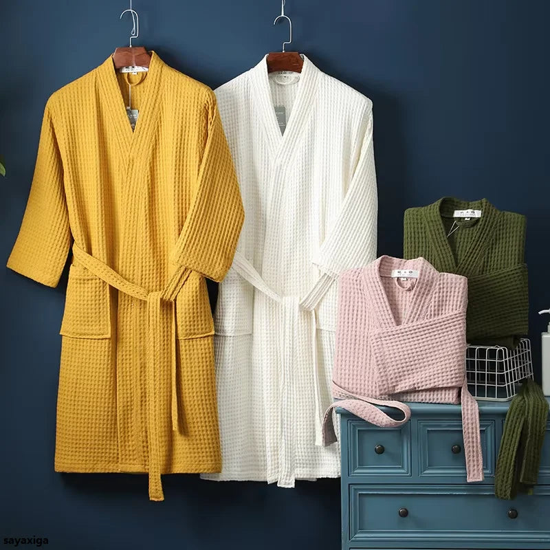 Cotton Bathrobe Spring/summer Thin Morning Robe Long Waffle Hotel Beauty Salon Bathrobe Women Sleepwear Sexy Pajamas Bath Robes