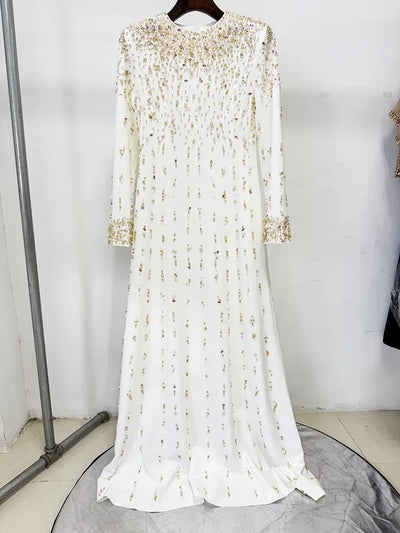 HIGH STREET Newest Fashion 2025 Designer Maxi Dresses Women's Formal Long Sleeve Luxurious Beaded Long Maxi Dress