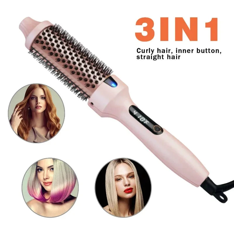 Hot Sale Portable Ionic Straightening Hair Curler Round Brush Hair Styling Tool Electric Infrared Heated Comb Hair Styling Brush