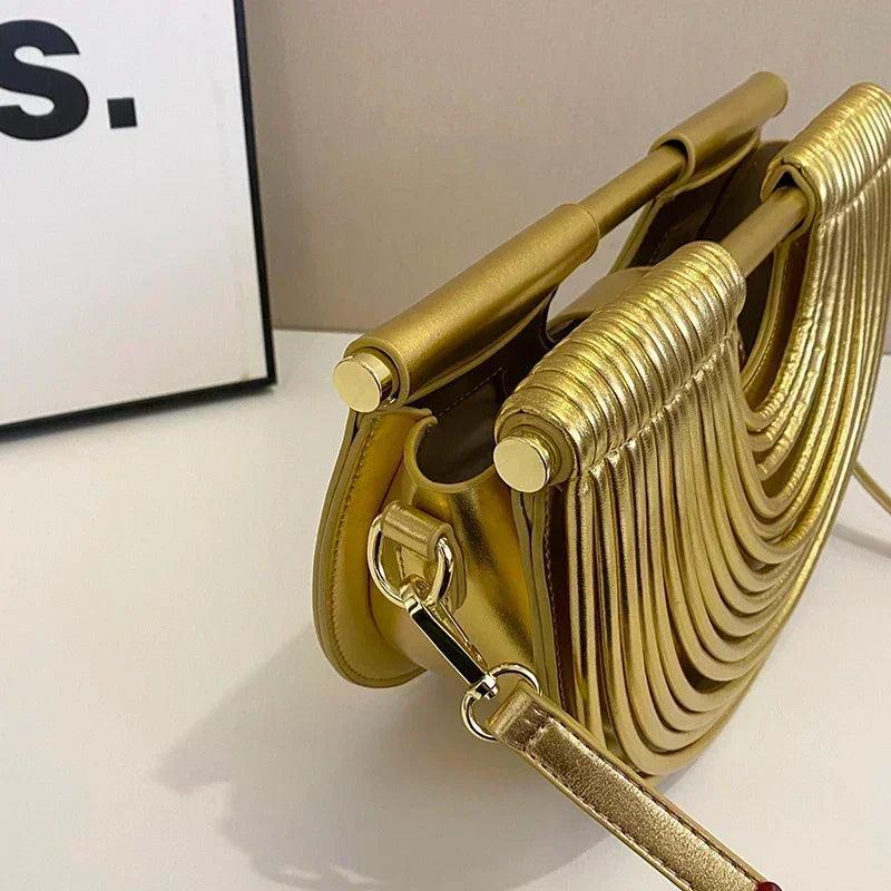 Handbags for women 2025 new gold luxury designer brand handwoven noodle bags rope knotted pulled half moon silver