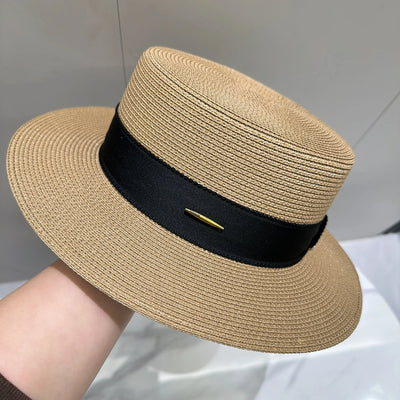 French Sunscreen Hat Women Summer Straw Hats Female Big Bim Flat Top Sunshade Cap Travel Beach Sun Visors Fisherman Cap