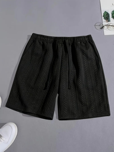 Men's Regular Style Knitted Plain Sports Casual Shorts with Drawstrings and Elastic Waistband, Knitted Shorts, Personalized Jacquard, Suitable for Daily Leisure, Basketball, Fitness, Multi-Scenario Matchinging, Suitable for A
