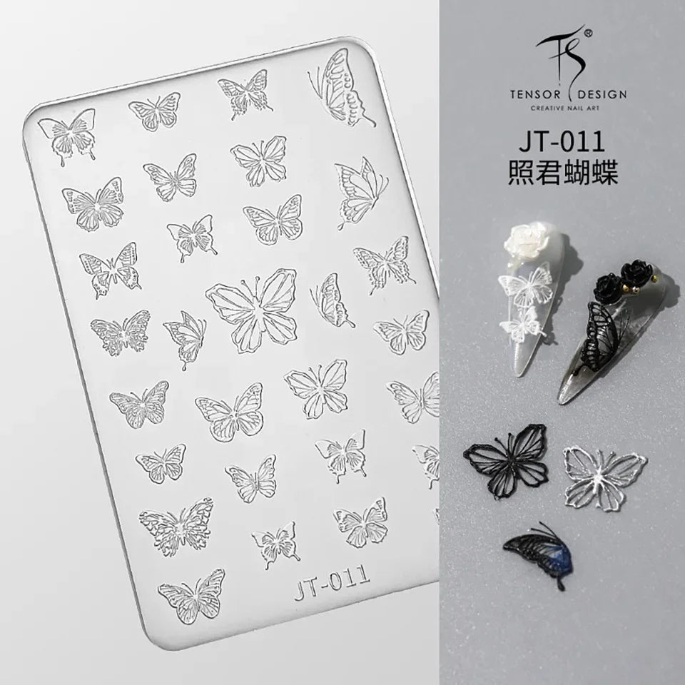 Geometric Bowknot Grid Lace Flora Edge Nail Art Silicone Carving Mold Mould Star Daisy Flower Charms Bow Tie Snowflake Template