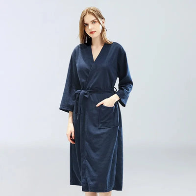 Women's Solid Bathrobe V-Neck Front Belt 2 Pockets Sleeping Robe Lightweight Quick Dry Soft Sleepwear Nightwear In Various Color