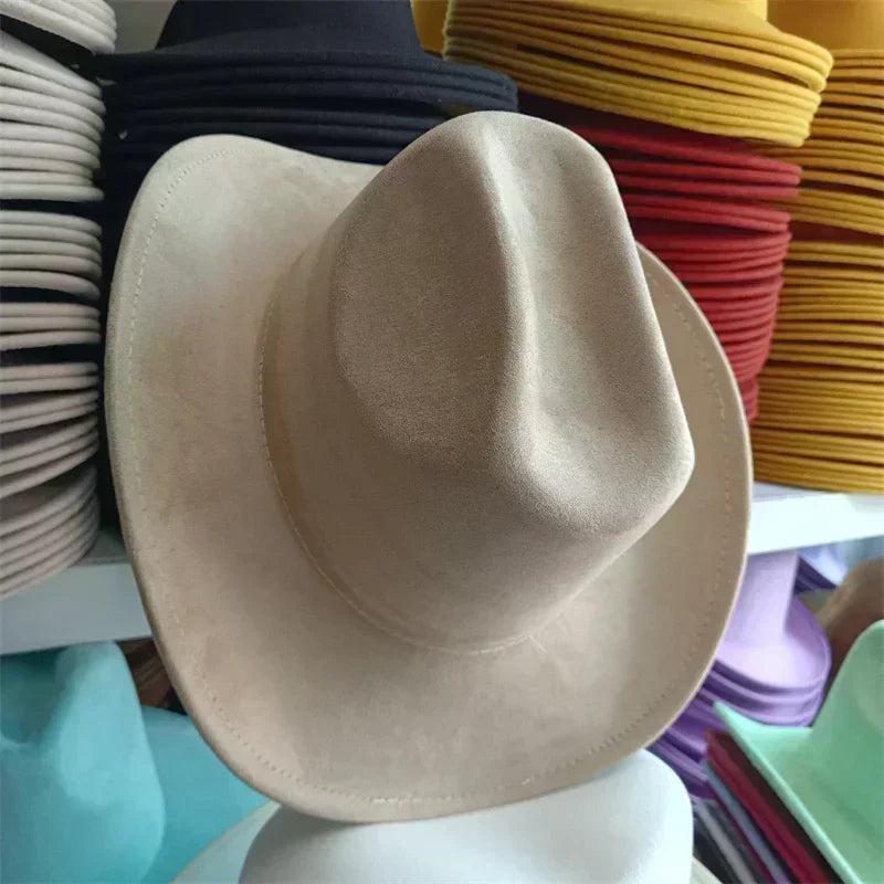 Western suede leather 7.5cm denim women’s fedora hat men’s church jazz fashion travel party 2024