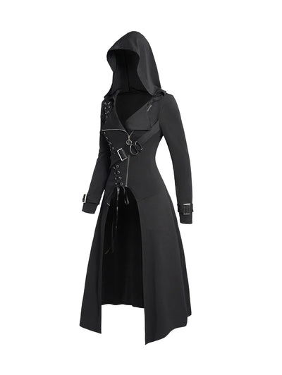 Women's Coats Punk Gothic Hooded Coat Plain Black Tops Trench