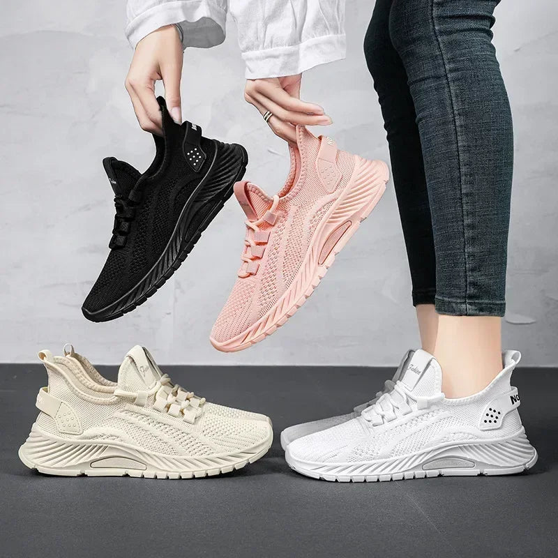 2025 Designer Women Casual Sneakers Sports Shoes Fashion Brand Lace Up Loafers Female Knitted Mesh Breathable Shoes for Women