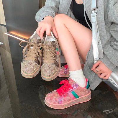Women Sneakers 2025 New Sparkles Luxury Platform Designer Shoes for Woman Trainers Rhinestone Fashion Casual Sneakers Women