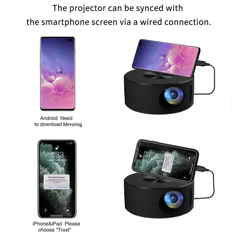 Portable Mini Projector 1920*1080P HD Projector Home Cinema Outdoor Camping Projection For IPhone Xiaomi IPad Android