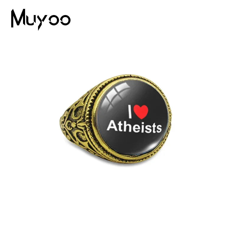 Atheist Atheism Symbol Antique Rings for Men Atheist Logo Glass Cabochon Fashion Dome Rings Handmade Jewelry Vintage Ring