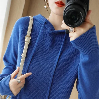 Women Sweater Autumn Winter Thick Warm Long Sleeve Casual Loose Jumpers Hooded Knitted Pullovers Solid Fashion Korean Sweaters