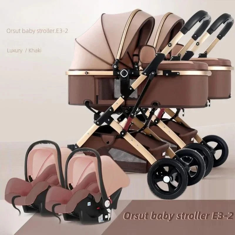 3-in-1 Twin Baby Stroller with Car Seat,portable Foldable Baby Stroller High View Newborn Baby Stroller Can Sit and Lie