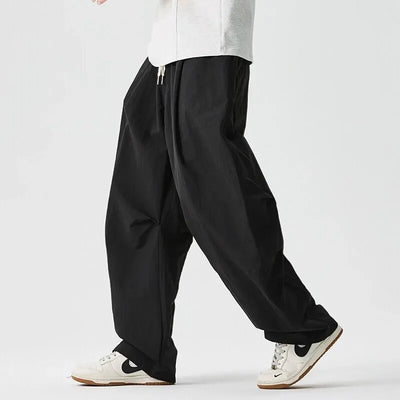 Wide leg Pants Men Harajuku Japanese Style Loose Casual Pants Men Solid Comfortable Elastic Waist Trouser Outdoor Walking Hiking