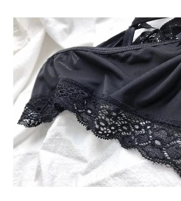 Thong women's underwear ice silk sexy lace cross belt light luxury low waist T pants sexy hollow temptation thong women