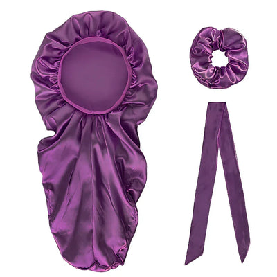 3pcs Long Bonnet Set Long Bonnet Satin Bonnet Silk Bonnet Extra Large Bonnets Silk Hair Bonnet long streamer nightcap