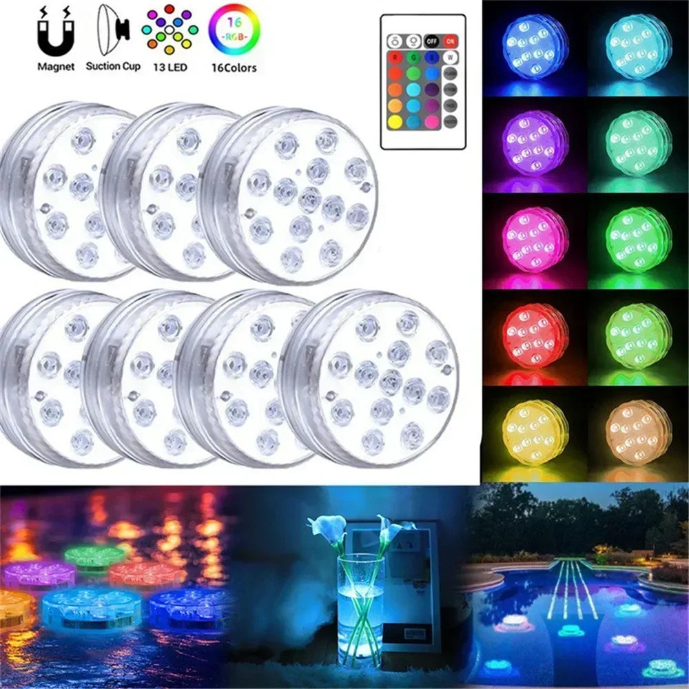 13 LEDs Submersible Light with Remote Control Underwater Night Lamp for Pool Vase Bowl Wedding Party Decoration Underwater Light