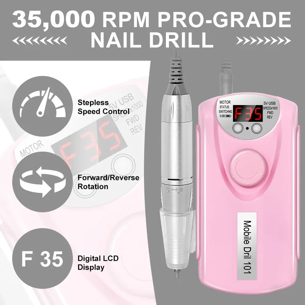 35000RPM Electric Nail Drill Professional Lathe Machine Milling Cutter Low Noise Electric Sander Gel Polishing Nail File Kit