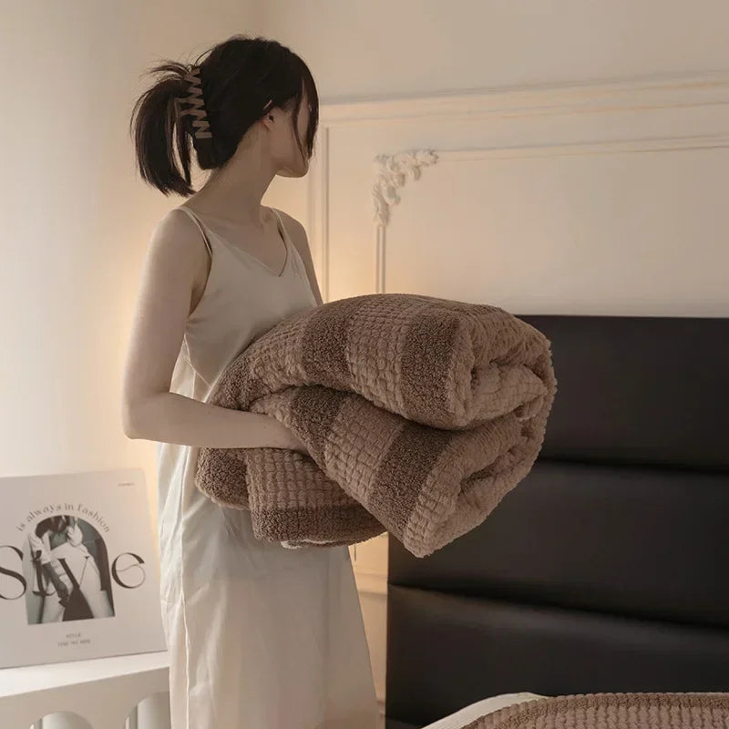 Teddy Fleece Blankets Stitch Winter Cozy Soft Blankets Multifunctional Farley Plush Blanket Cover Thermal Mat for Home Plaid 이불