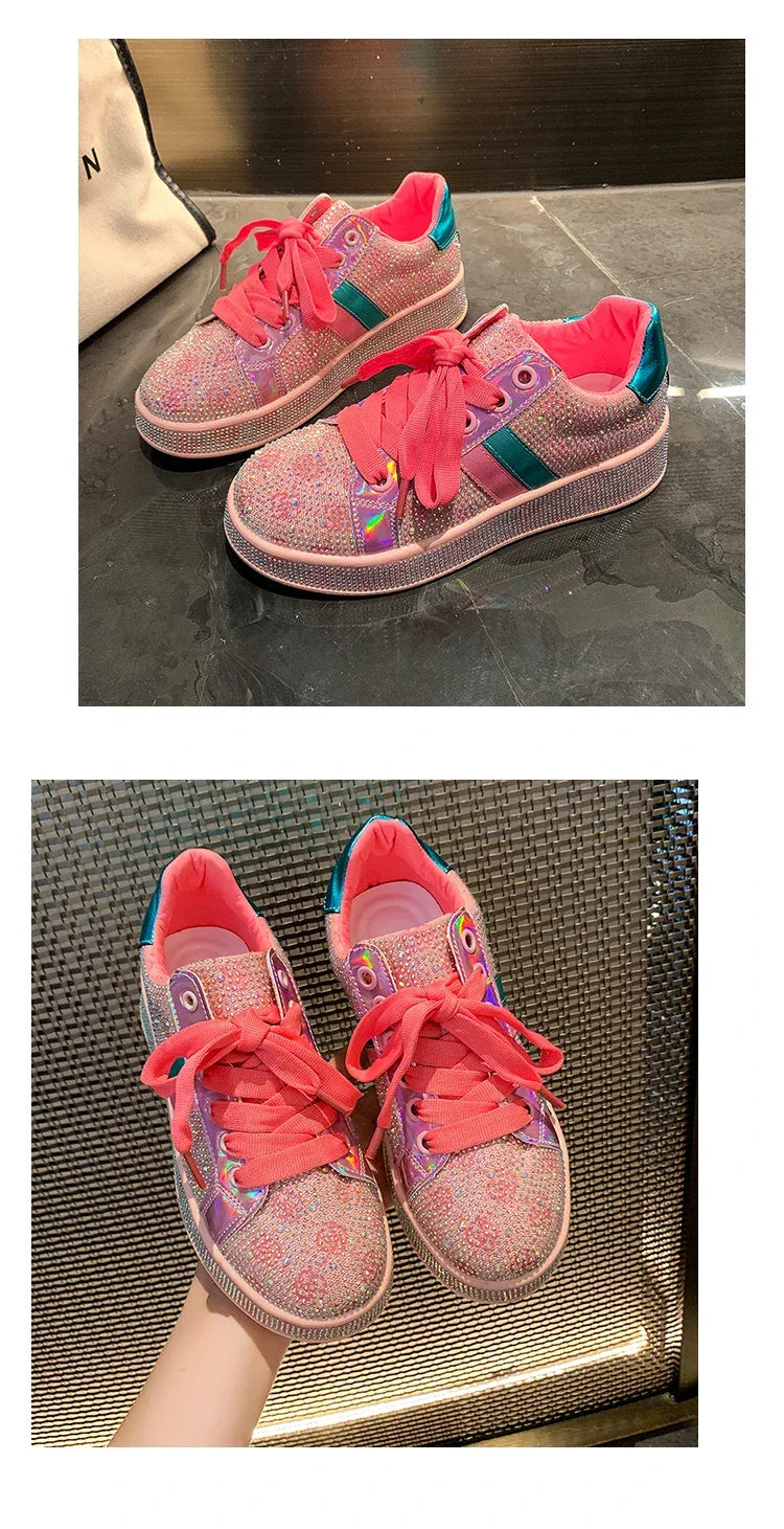 Women Sneakers 2025 New Sparkles Luxury Platform Designer Shoes for Woman Trainers Rhinestone Fashion Casual Sneakers Women