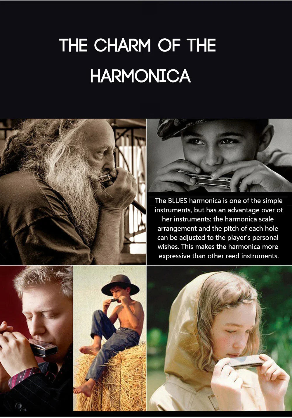 Harmonica Folk Master 1072 Standard Beginner 10 Hole 20 Tone Diatonic Key of C A D E F G 12 Tones Are Optional