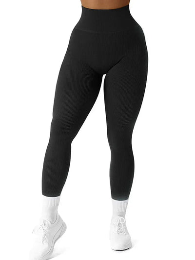 High Waisted Seamless Yoga Leggings, Ribbed Sportswear Tights