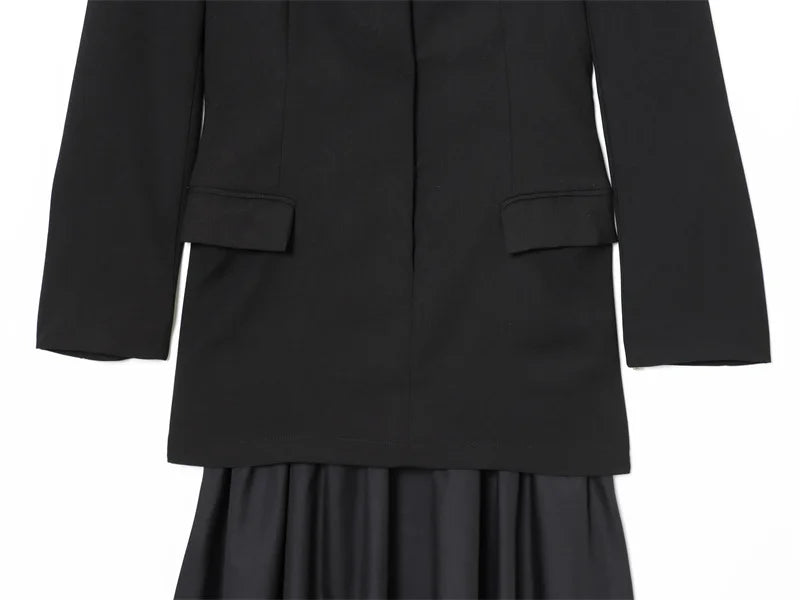 Women's Dress 2025 Autumn New Style Black Long-Sleeve Patchwork Blazer Long Dress Elegant Socialite Style