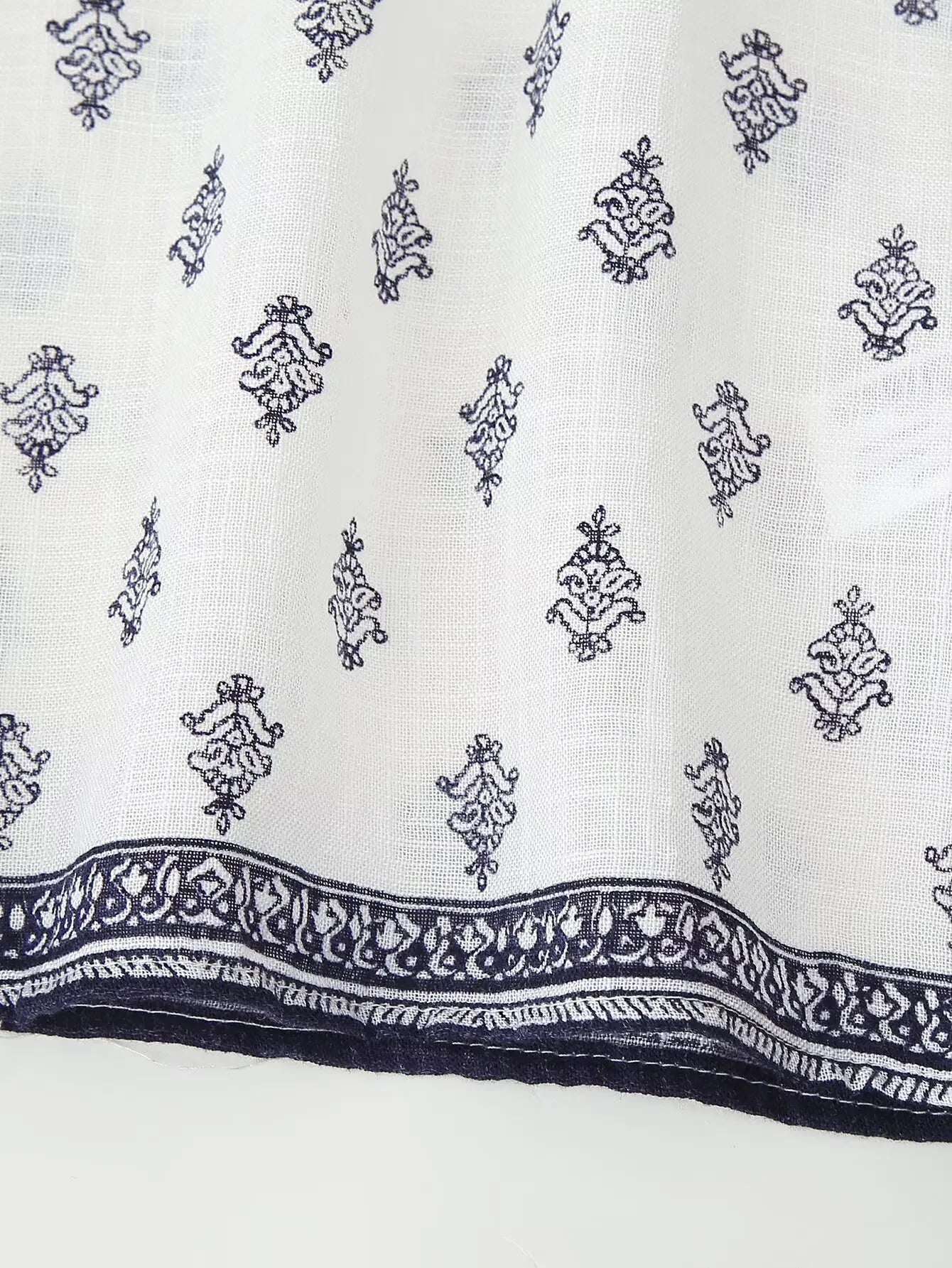 Women's Puffy Sleeve Linen Printed Top