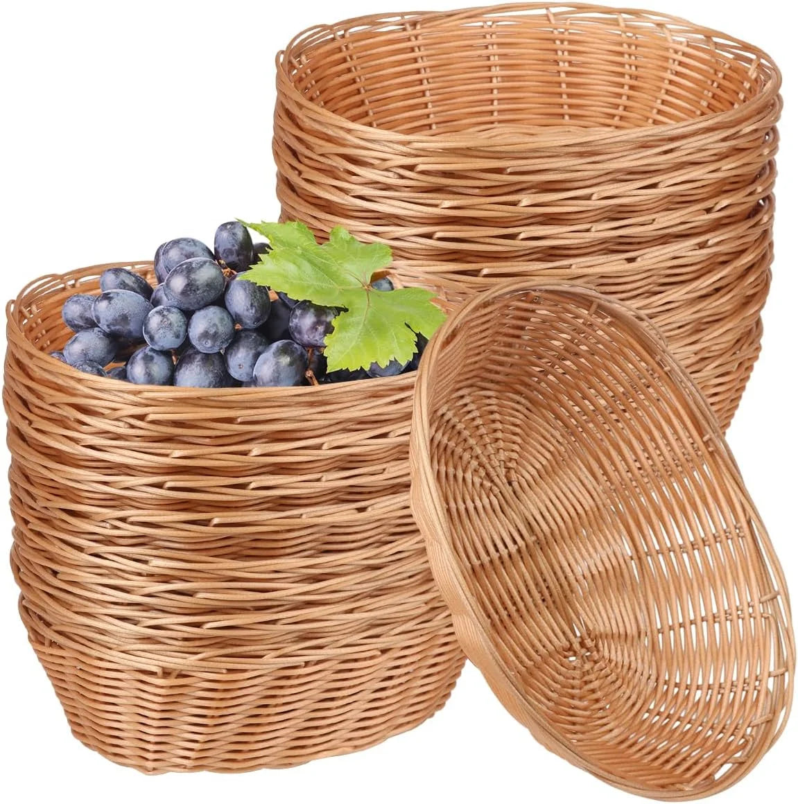 20 Pack Oval Poly Wicker Basket, Poly Wicker Bread Baskets, Medium Size Gift Baskets for Kitchen, Christmas Gifts, Centerpiece D