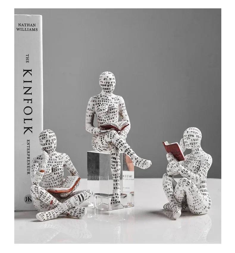 Home desk top bookshelf decoration reading woman resin crafts small ornaments