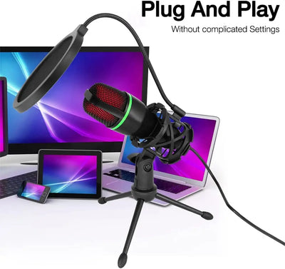 Condenser Microphone USB Wired For PC Laptop Computer Professional Gaming Accessories Kit Gamer Sound Live Streaming Podcast RGB