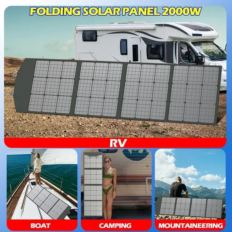 Flexible, Foldable, High Efficiency Solar Panel, Travel & Phone & Boat, Portable 12V 2000w 1500w 1000w 500w Solar Panel Kit