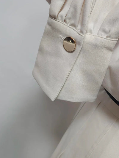 VGH Designer Slimming Hit Color Spliced Belt Long Dresses For Women Lapel Long Sleeve High Waist Temperament Dress Female New