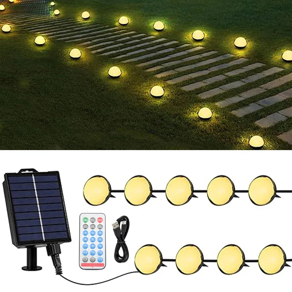 Solar Outdoor Landscape Lighting 25 LED 10M Pathway Lights with Remote for Patio Pathway Lawn Yard Driveway Walkway Driveway