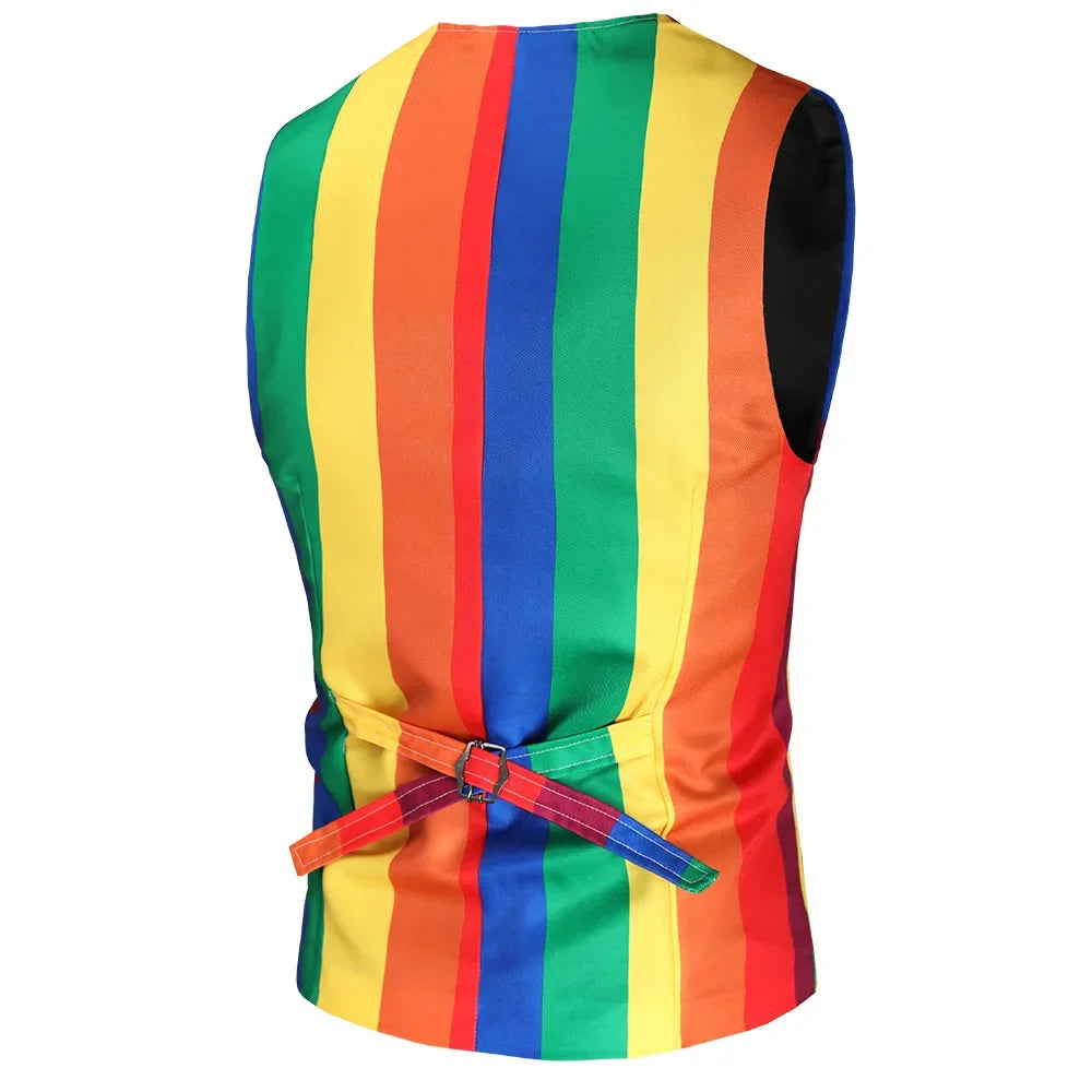 Men's Blazers Sets Rainbow Striped Print Blazers Jacket+Pants+Vest Man three Pieces Sets Prom Party Stage Singer Dancer Costumes