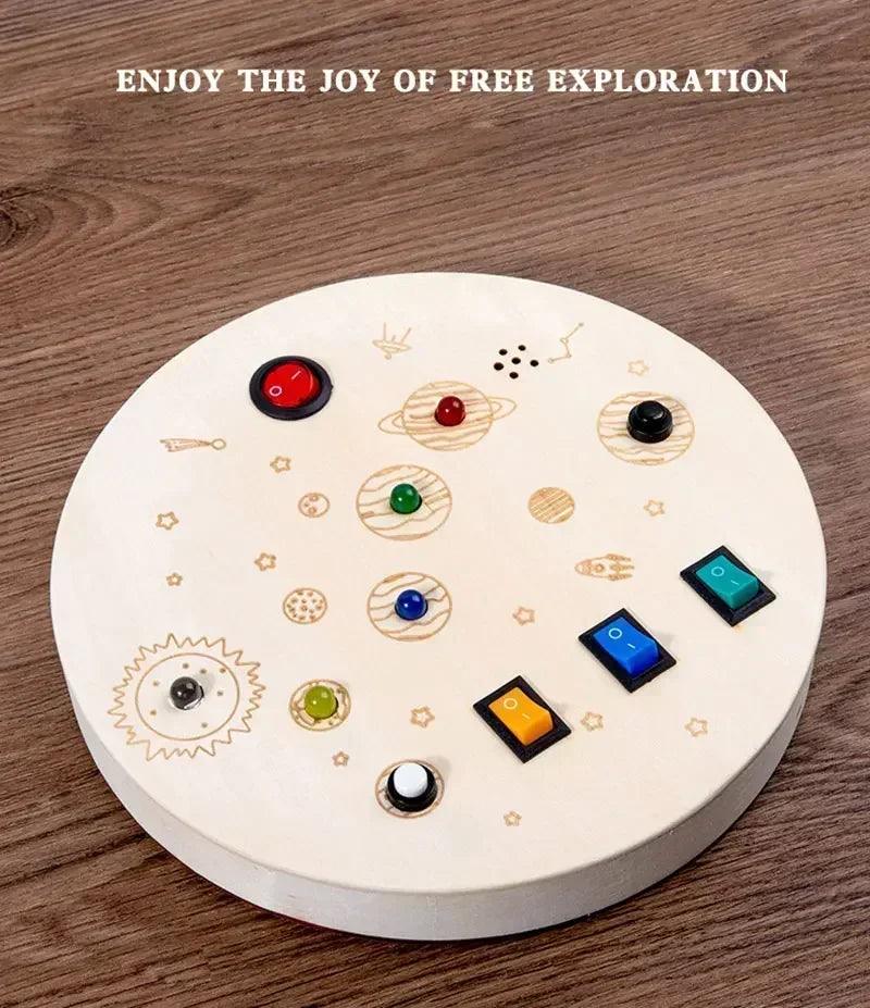 Montessori busy board sensory toys wooden with led light switch control travel activities children games for 2-4 years