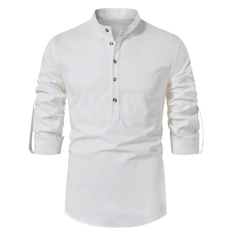 Euro Size Mens Linen Shirts Long Sleeve Button Down Solid Loose 2024 Spring Autumn Dress Henley Shirts Fashion Male Clothes