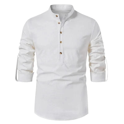 Euro Size Mens Linen Shirts Long Sleeve Button Down Solid Loose 2024 Spring Autumn Dress Henley Shirts Fashion Male Clothes