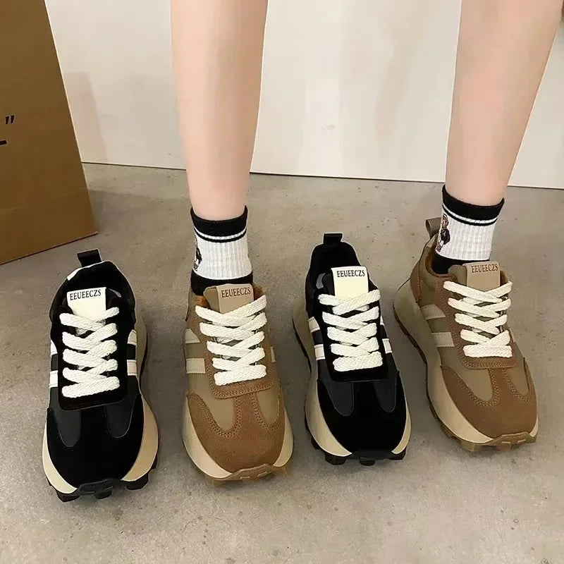 Women Sneakers Fashion Designer Platform Shoe Height Increasing Casual Sport Shoes for Women Lace Up Vulcanize Shoes Tenis Mujer