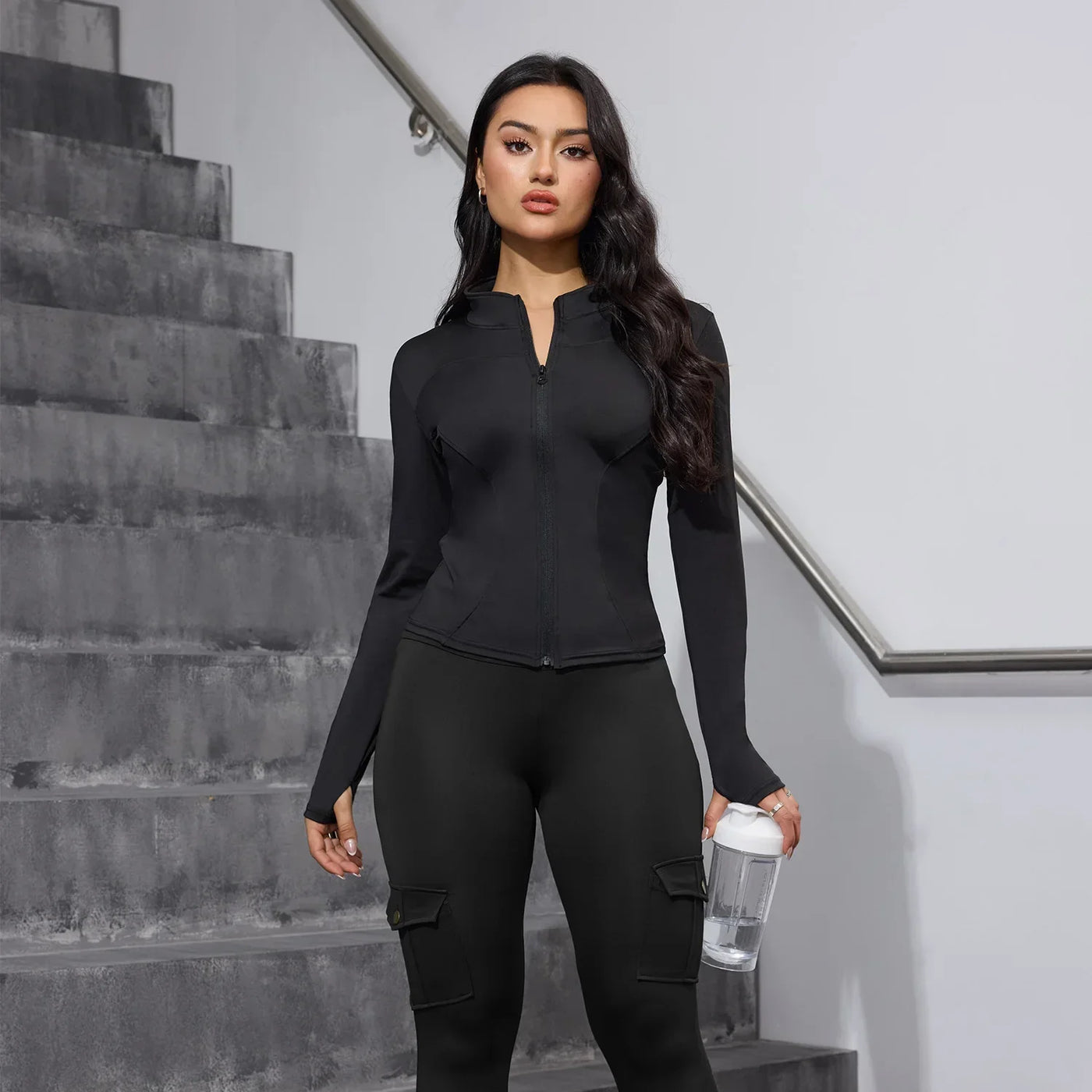 Women's Fitness Sports Coat Women Zipper Long-sleeved Stand-up Jacket Quick-drying Training Yoga Clothes Summer Breathable Top