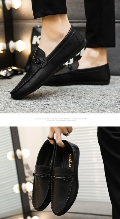 Summer New Men's Loafers Comfortable Flat Casual Shoes Men Breathable Moccasins Slip-On Soft Leather Driving Shoes 2025
