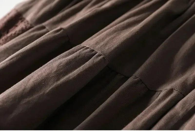 Vintage chic embroidery linen cotton long skirts women summer elastic high waist pleated maxi skirt female elegant