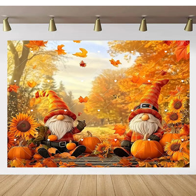 Autumn Thanksgiving Party Photo Backdrop Farm Harvest Maple Leaves Sunflowers Scarecrow Pumpkin Backdrop Poster Studio Photozone
