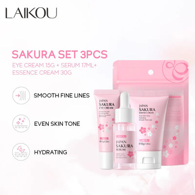 LAIKOU Sakura Skin Care Sets Facial Cleanser Face Cream Serum Toner Moisturizing Brightening Anti Wrinkles Kit