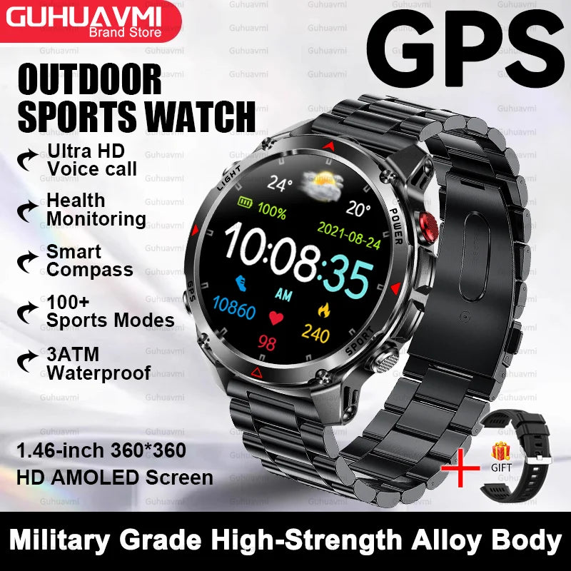 2025New Smart Watch For Men 1.46'' 360*360 HD AMOLED Color Display Voice Call Compass LED Sports Fitness Waterproof Watch Ladies