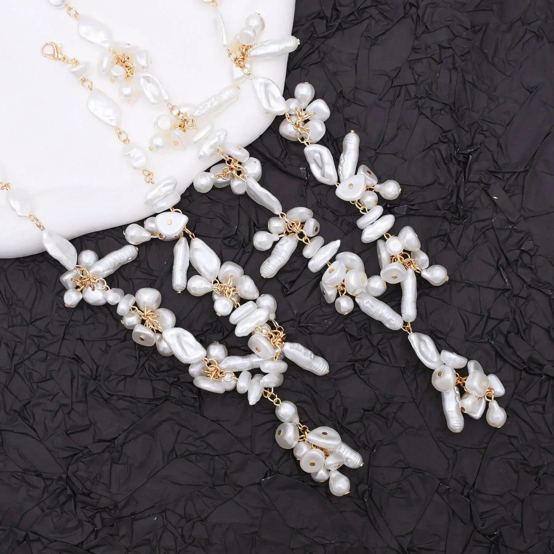 Luxury baroque irregularity pearl necklace double layered jewelry for women fashionable long chain dress female