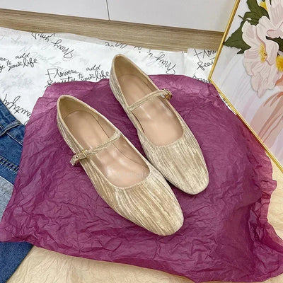 2025 Women Shoes Luxury Velvet Ballet Shoes Women Square Toe Flat Mary Janes Ladies Fashion Buckle Strap Velour Shallow Loafers