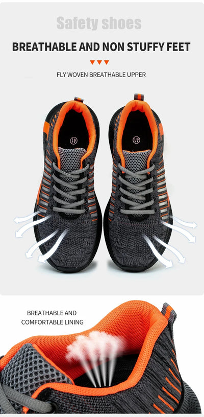 Men's Safety Shoes with Steel Toe Cap Anti-smash Work Sneakers Lightweight Puncture-Resistant Indestructible Breathable Footwear