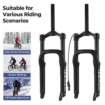 BOLANY Snow Bike Fat Front Fork 20x4.0 with Magnesium Alloy Hook 120mm Travel Air Suspension Compatible E-Bike Mountain Bike