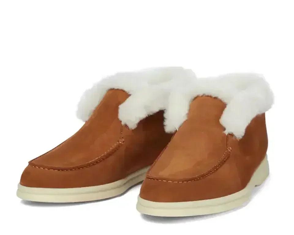 Fur ankle boots women’s cow suede loafers high quality 2025 winter flat shoes integrated warm snow